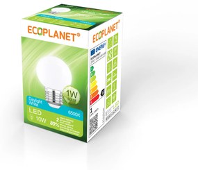 Bec LED Ecoplanet glob mic alb G45, E27, 1W (10W), 80 LM, A+, lumina rece 6500K, Mat Lumina rece - 6500K, 1 buc