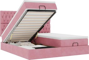 vidaXL Cadru de pat otoman cu saltele Roz 160x200cm catifea
