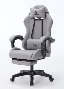 Scaun gaming, Masaj în perna lombară, suport picioare, piele PU, Gri