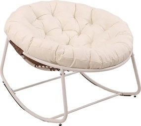 Scaun Balansoar tip Ou, Șezlong din ratan PE, cadru metalic, pernă căptușită, pentru exterior si interior, Bej