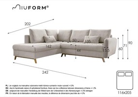 Colțar extensibil cu șezlong pe partea stângă Miuform Scandic Lagom L, bej