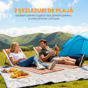Outsunny Set 2 Șezlonguri Pliabile Portabile pentru Plajă, Spătar Reglabil, Portocaliu. | Aosom Romania