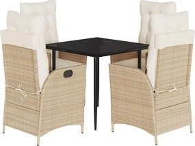 vidaXL Set mobilier de grădină cu perne, 5 piese, bej, poliratan