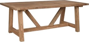 Masă dining din lemn masiv de tec, natur, 10 locuri, cu bază în formă de V, 75 x 200 x 100 cm, „Thoren”