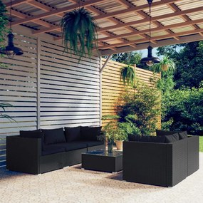 3101488 vidaXL Set mobilier de grădină cu perne, 6 piese, negru, poliratan