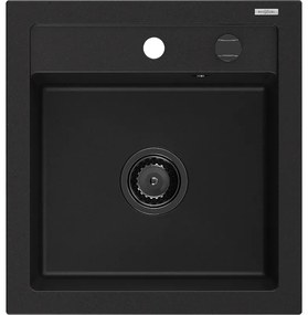 Mexen Vito chiuvetă de granit cu 1 compartiment 520 x 490 mm, Neagră, sifon Neagră - 6503521000-77-B