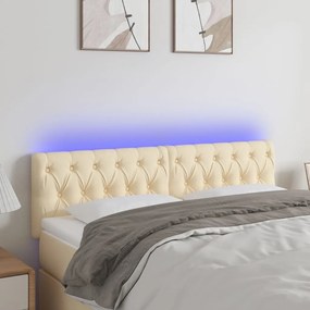 Tablie de pat cu LED, crem, 160x7x78 88 cm, textil 1, Crem, 160 x 7 x 78 88 cm