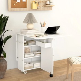 HOMCOM Masă pliabilă cu 2 frunze picătură și spațiu de depozitare, 3 rafturi, pentru 6 persoane, extensibilă, 130x80x76.5 cm | Aosom Romania