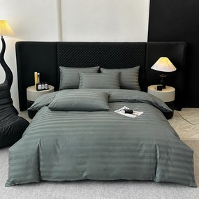 Lenjerie Premium Damasc, bumbac 100%, 6 piese, pat 2 persoane, olive gri