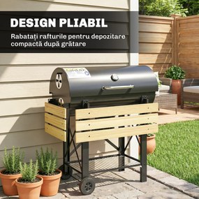 Outsunny Grătar cu Cărbuni, Grilă Mobilă cu Rafturi Pliabile și Termometru | Aosom Romania