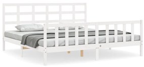 3192122 vidaXL Cadru pat cu tăblie 200x200 cm, alb, lemn masiv