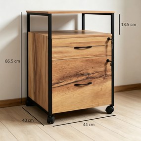Vinsetto Dulap Sertare Birou, 2 Sertare cu Încuietoare, Roți, 44x40x66,5 cm, Maro Rustic | Aosom Romania