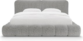 Pat matrimonial gri tapițat cu spațiu de depozitare cu somieră 160x200 cm Solange – Micadoni