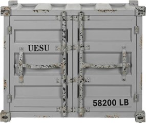 Masă consolă industrială din metal, gri, cu 2 uși, sertar, suporturi pentru sticle și colțare metalice, finisaj antichizat, 64 x 77 x 41 cm, „Cargo”