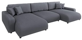 Colțar gri închis extensibil, cu spațiu de depozitare, cu tapițerie din catifea reiată Sara – Ropez