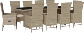 vidaXL Set mobilier de grădină cu perne, 11 piese, bej, poliratan