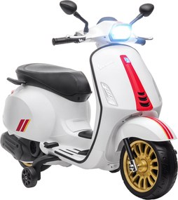 AIYAPLAY Motocicletă electrică pentru copii Vespa 6V dim. 107L x 47l x 73H cm Muzică MP3 Port USB Far 2 roți de antrenare - Alb | Aosom Romania