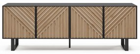 Comodă TV neagră/în culoare naturală cu aspect de lemn de stejar 161x55x35 cm Alana – Marckeric