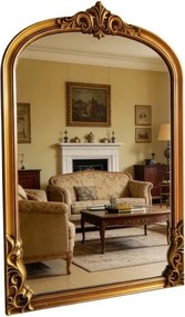 Oglindă decorativă de perete, ramă aurie antichizată, 60x90 cm