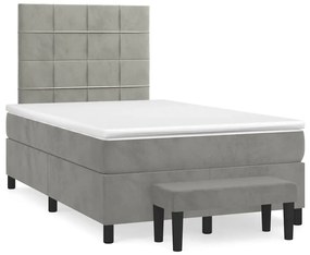 vidaXL Pat box spring cu saltea, gri deschis, 120x190 cm, catifea
