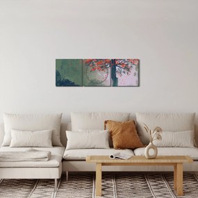 Tablou - Copacul roșu singuratic (cu ceas) (90x30 cm)