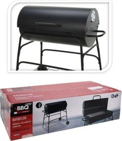 Grătar cilindric BBQ pe cărbuni, metalic, pentru grădină, 97 cm, cu roți și cu capac