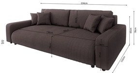 Canapea maro extensibilă, cu spațiu de depozitare, cu tapițerie din catifea reiată 234 cm Sara – Ropez