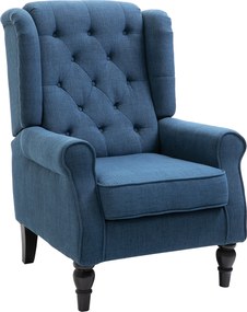 HOMCOM Scaun Decorativ Capitonat cu Spatar Inalt, Cotiere Rotunjite Captusite și Sezut cu Captuseala Groasa, Albastru | Aosom Romania