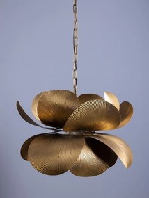 Lustra suspendată din alamă antichizată, formă florală tip lotus, finisaj vintage, 49 × 55 cm, „Lotus"