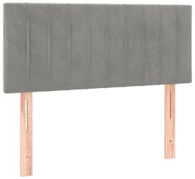 Pat box spring cu saltea, gri deschis, 90x200 cm, catifea Gri deschis, 90 x 200 cm, Benzi verticale