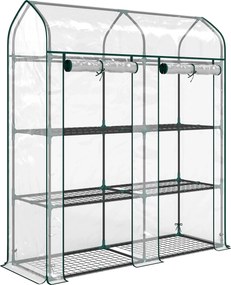 Outsunny Seră pentru Balcon cu 3 Rafturi și 2 Uși Rulabile, Cadru din Oțel și Husă PVC, 143x46x165 cm, Transparentă | Aosom Romania