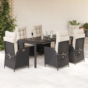 3213064 vidaXL Set mobilier de grădină cu perne, 7 piese, negru, poliratan