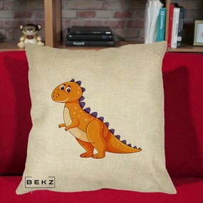Perna Decorativa T-Rex Portocaliu, 40x40 cm, Crem, Husa Detasabila, Perna Inclusa, BEKZ®