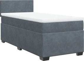 vidaXL Pat box spring cu saltea, gri închis, 90x190 cm, catifea