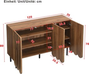 Comodă cu uși ondulate, spațiu de depozitare pentru living, hol &amp; sufragerie, 120x35x80 cm, Maro
