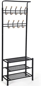 Suport haine intrare, suport haine cu depozitare pantofi 187cm, negru