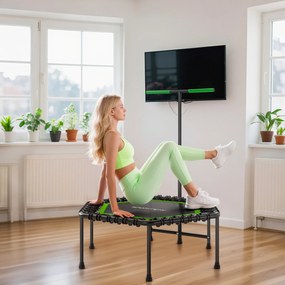 SPORTNOW Trambulină de Fitness 114x114x132 cm cu mâner reglabil în 3 nivele și cadru din oțel Verde și Negru | Aosom Romania