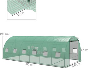 Outsunny Invernator de Tunel 6x3x2 m cu Sistem de Irigații Integrat 12 Ferestre cu Plasă și 1 Ușă Rulabilă Verde | Aosom Romania
