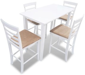 vidaXL Set mobilier de bar din lemn, masă și 4 scaune, alb