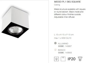 Plafoniera, Spot aplicat dim. 15x15cm, MOOD PL1 BIG SQUARE BIANCO 140933