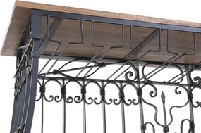 Bar din metal negru și lemn masiv, cu blat natur și rafturi, finisaj vopsit, 97 x 144 x 42 cm, „Périgord”