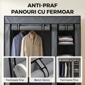 HOMCOM Dulap Textil pentru Economisirea Spațiului, cu Bară pentru Umerașe și 5 Polițe, 110 x 45 x 175 cm, pentru Dormitor, Gri | Aosom Romania