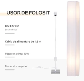 HOMCOM Lampă de Podea cu Design Modern pentru Living, 14x14x120 cm, Alb | Aosom Romania