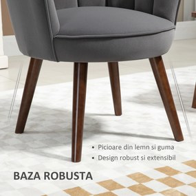 Fotoliu captusit HOMCOM cu spatar tip scoica si picioare din lemn, 66x66x78.5cm, Gri inchis | Aosom Romania