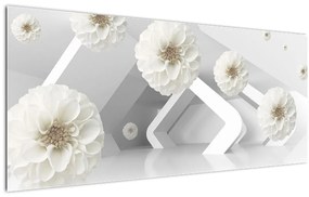 Tablou abstract cu flori albe (120x50 cm)