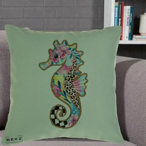 Perna Decorativa Calut de Mare Glitter Tropical, 40x40 cm, Verde, Husa Detasabila, Perna Inclusa, BEKZ®