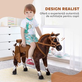 HOMCOM Cal Balansoar pentru Copii de 2+ Ani cu Sunet Realistic de Nechezat, Șa și Etriere, Jucărie din Pluș și Metal, 85x28x60 cm, Maro | Aosom Romania