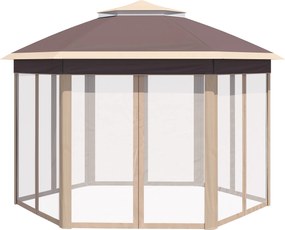 Outsunny Pavilion 4x4m impermeabil pop-up pavilion pliant hexagonal, acoperiș dublu, pavilion de grădină cu 6 părți laterale, cort de petrecere incl. husă de transport, pentru grădină, terasă, festival, Bej+Kaki | Aosom Romania