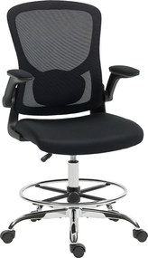 HOMCOM Scaun de desen cu suport lombar, reglabil pe înălțime, pivotant, pentru home office, studio, proiecte artistice, Negru | Aosom Romania