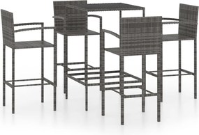 vidaXL Set mobilier bar de grădină, 5 piese, gri, poliratan